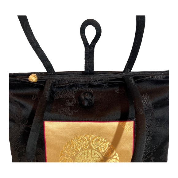 Vintage Silk Hand Bag, Shanghai Trio, Black & Gold Brocade - Pristine - Picture 3 of 7